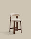 Granite stool in beige chenille and solid ash wood with walnut-coloured finish FSC 100% 65cm