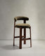 Granite stool in green chenille and solid ash wood with walnut-coloured finish FSC 100% 75cm