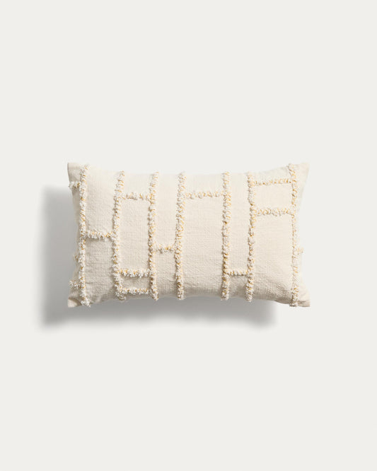 Verion yellow cushion cover with embroidered geometric detail 30 x 50cm