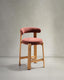 Granite stool in terracotta chenille and solid ash wood with natural tone finish FSC 100% 65cm