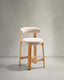 Granite stool in beige chenille and solid ash wood with natural tone finish FSC 100% 65cm