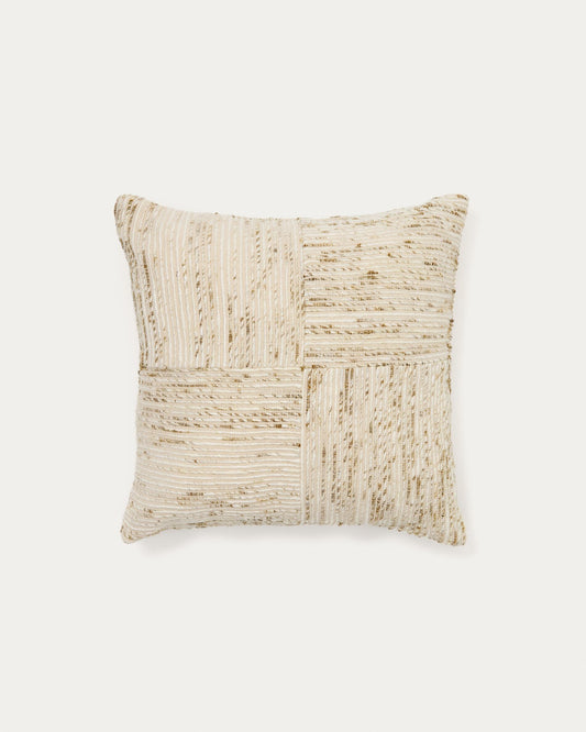 Anuba beige and green checked jacquard cushion cover 45 x 45cm