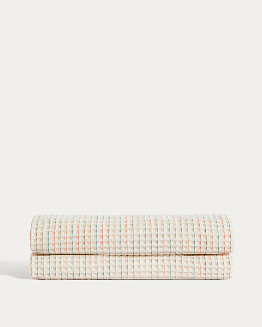 Wufy 100% cotton waffle bedspread in multicolour stripe for convertible cot