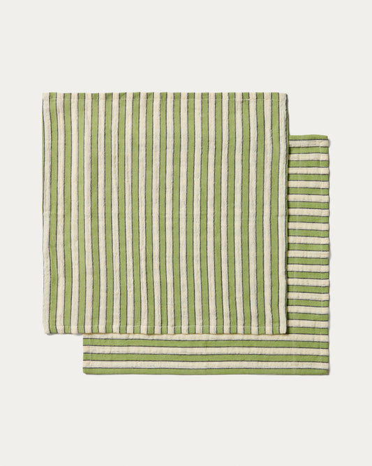 Ulena set of 2 green striped 100% cotton napkins 35 x 35cm