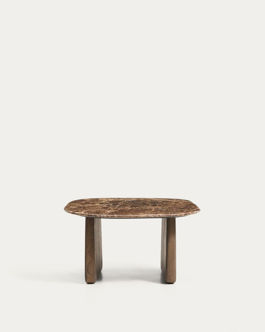 Pirita side table in brown marble with solid oak wood legs with a dark finish 71 x 70cm FSC 100%