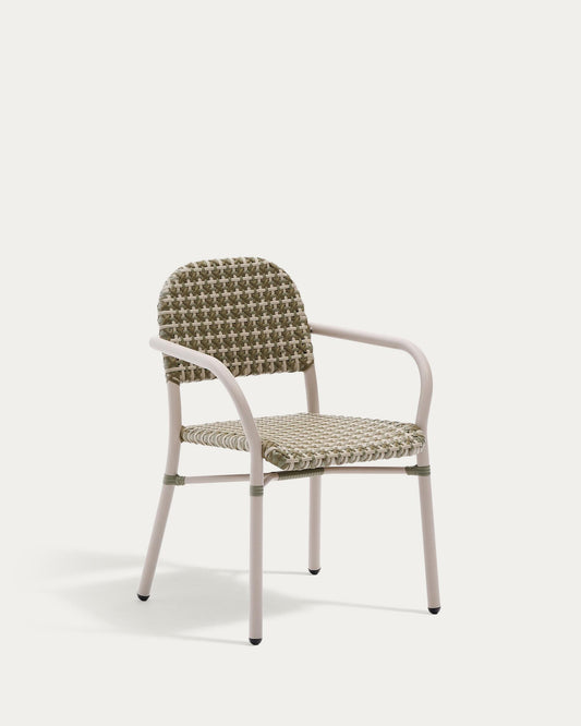 Tuccia stackable chair in aluminium and synthetic rattan in green and beige