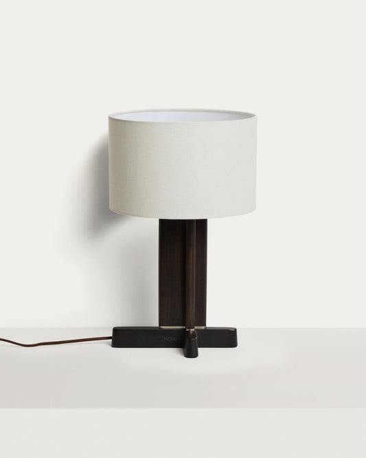 Niani table lamp in dark-finish rubber wood with ivory-coloured cotton shade Ø30cm