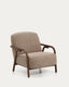 Sylo armchair in taupe chenille and solid ash wood with walnut-coloured finish FSC 100%
