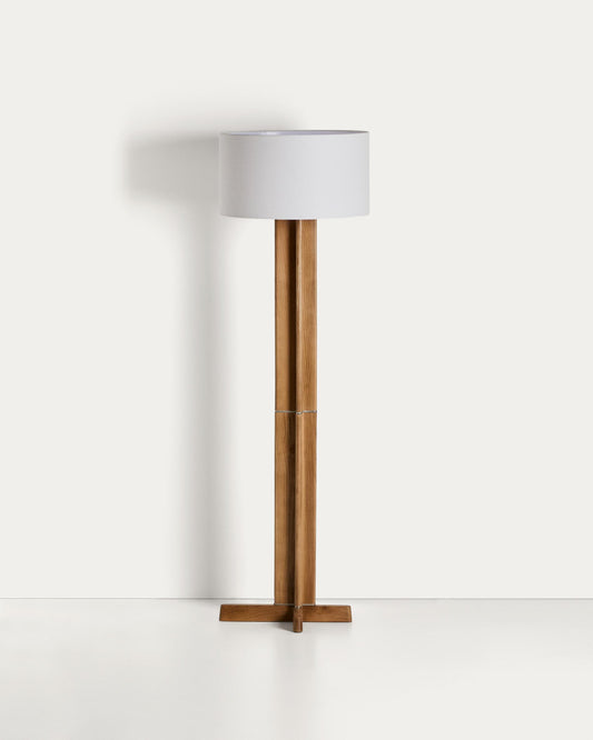 Niani floor lamp in rubber wood with natural finish and ivory-coloured cotton lamp shade