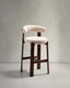 Granite stool in beige chenille and solid ash wood with walnut-coloured finish FSC 100% 75cm