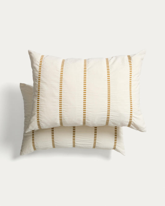 Lidala set of 2 mustard striped 100% cotton jacquard cushion covers 40 x 60cm