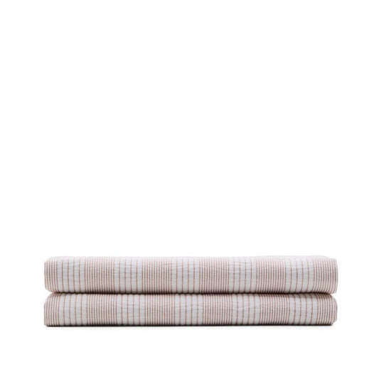 Macie red and beige striped 100% cotton bedspread for 150/160cm bed