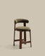 Granite stool in green chenille and solid ash wood with walnut-coloured finish FSC 100% 65cm