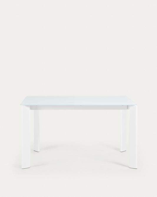 Axis white glass extendable table with white steel legs 140 (200) cm