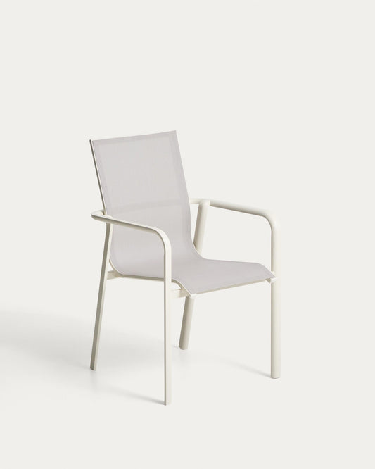 Canea stackable outdoor chair in beige texteline and ecru aluminium