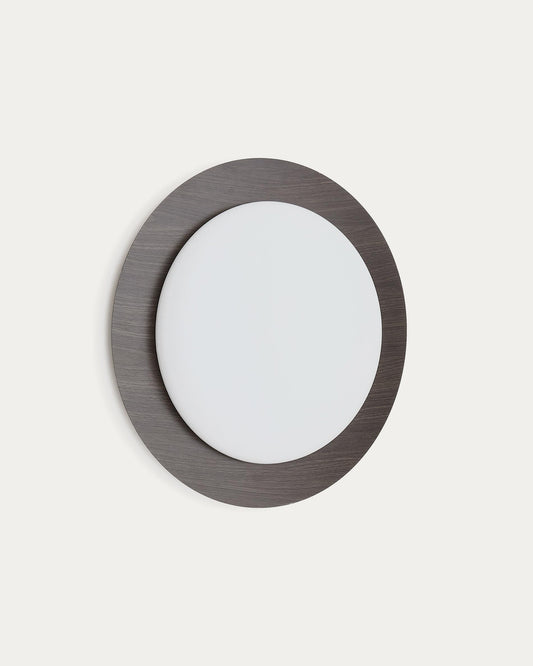 Novae ceiling lamp in dark wood-effect brushed steel and frosted glass Ø 40 cm