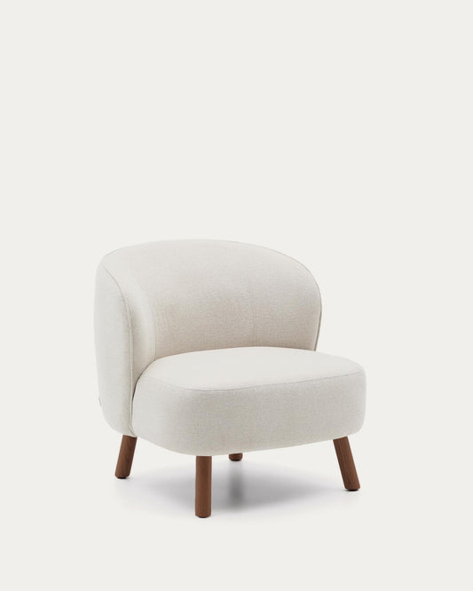 Ulit armchair in beige chenille with solid ash wood legs with walnut finish