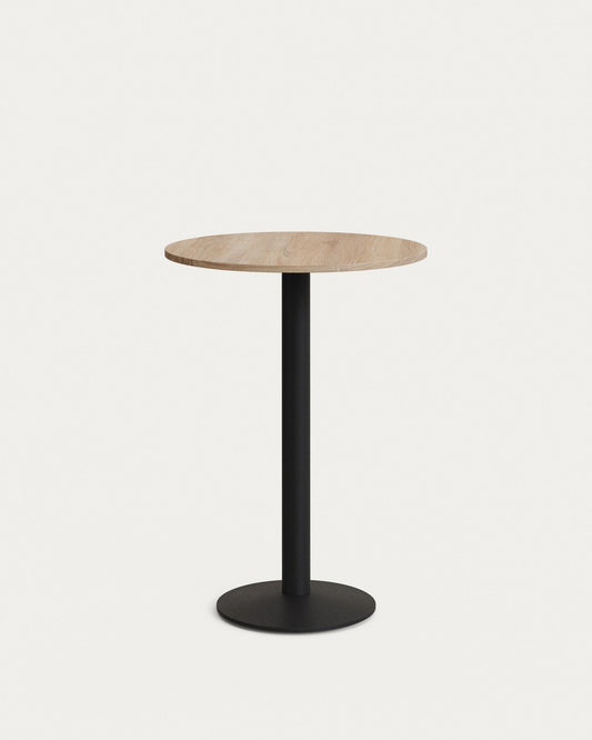 Esilda high round table in natural finish melamine with metal leg in a painted black finish, Ø60x96cm