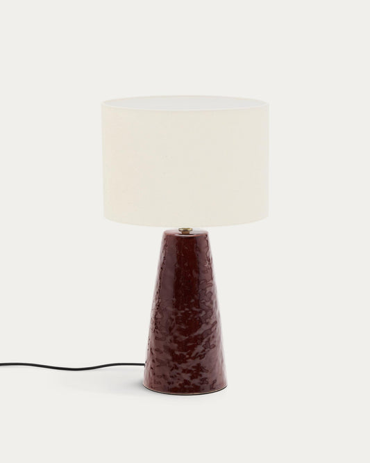 Drava table lamp in burgundy ceramic with cotton shade
