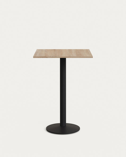 Esilda high table in natural finish melamine with metal leg in a painted black finish, 60x60x96cm