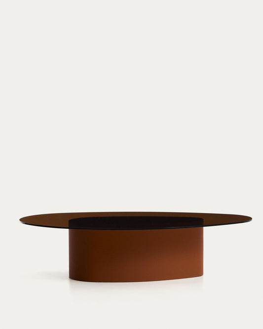 Olir coffee table in tempered glass and brown steel 140 x 80 cm