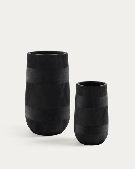Set of 2 Tival black cement-effect planters Ø 45 cm / Ø 32 cm