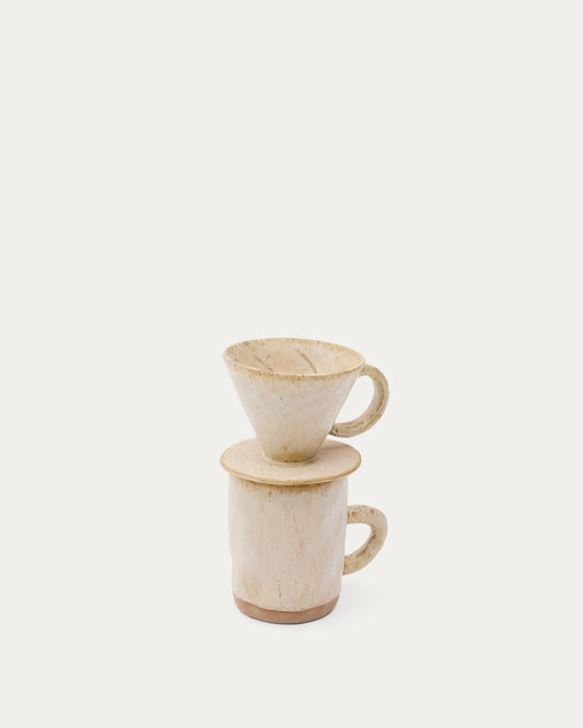 Zunel beige ceramic coffee cup with dripper set