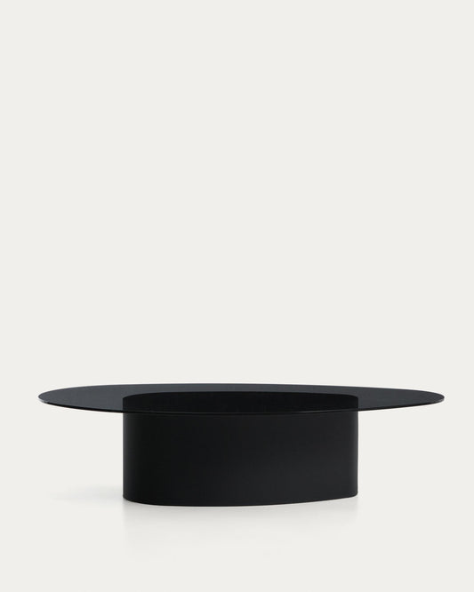 Olir coffee table in tempered glass and black steel 140 x 80 cm