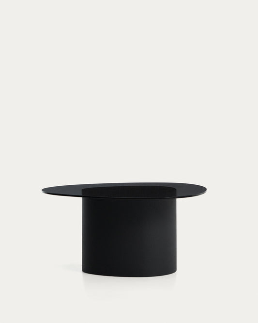 Olir coffee table in tempered glass and black steel 82 x 74 cm