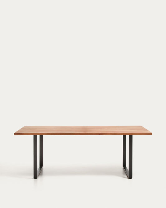 Uxue table in solid acacia wood with black steel legs 220 x 100 cm