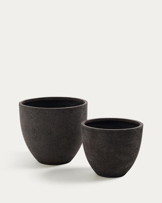 Serili set of 2 dark grey cement and fiberglass plant pots Ø 42 cm / Ø 50 cm