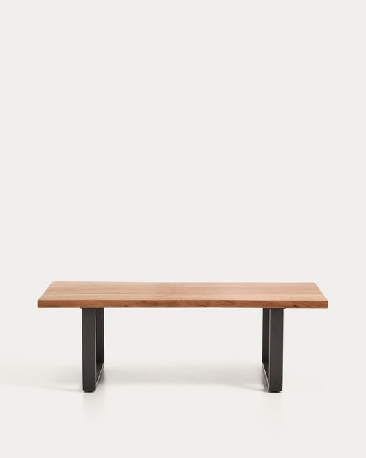 Uxue coffee table in solid acacia wood with black steel legs 130 x 64 cm