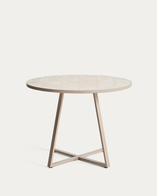 Tella round table in taupe galvanised steel with beige tiles Ø120cm