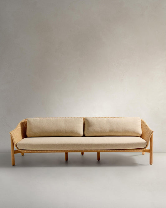 Galea 3-seater sofa in FSC 100% solid teak wood and synthetic rattan 223cm