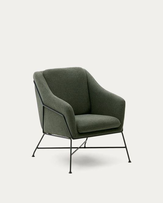 Brida armchair in green and steel legs with black finish