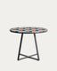 Tella round table in graphite galvanised steel with multicoloured tiles Ø120 cm
