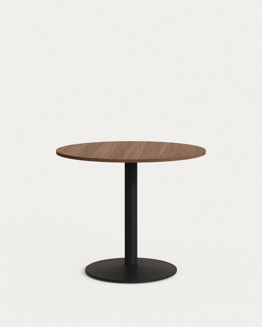 Esilda round table in walnut finish melamine with metal leg in a painted black finish, Ø90x70cm