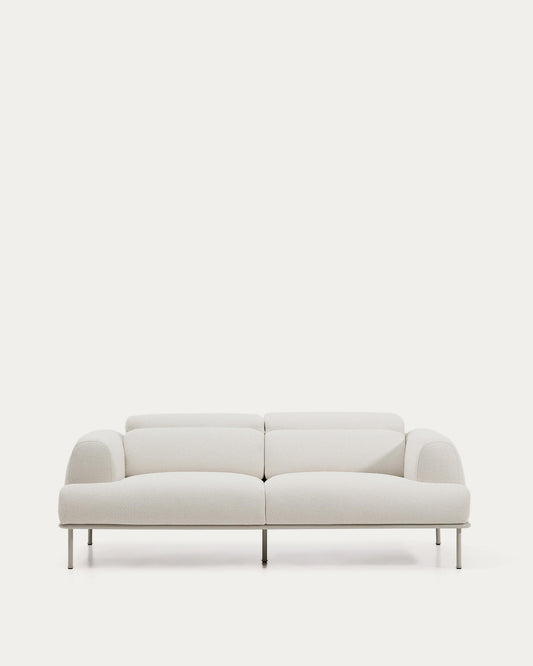 Aurum 3-seater sofa in ecru chenille with reclining headrest and matte beige metal base 234cm FSC Mix Credit