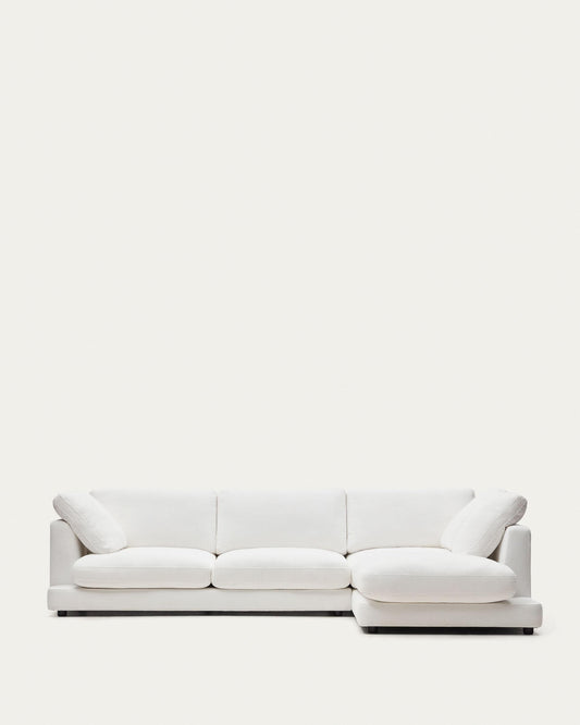 Gala 4-seater sofa with right chaise longue in white chenille FSC Mix Credit 300cm
