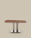 Melvar table made from walnut veneer and legs with brushed stainless steel base 150 x 150cm