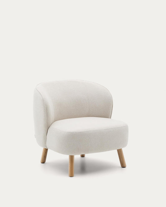 Ulit armchair in beige chenille with solid beech wood legs in a natural finish