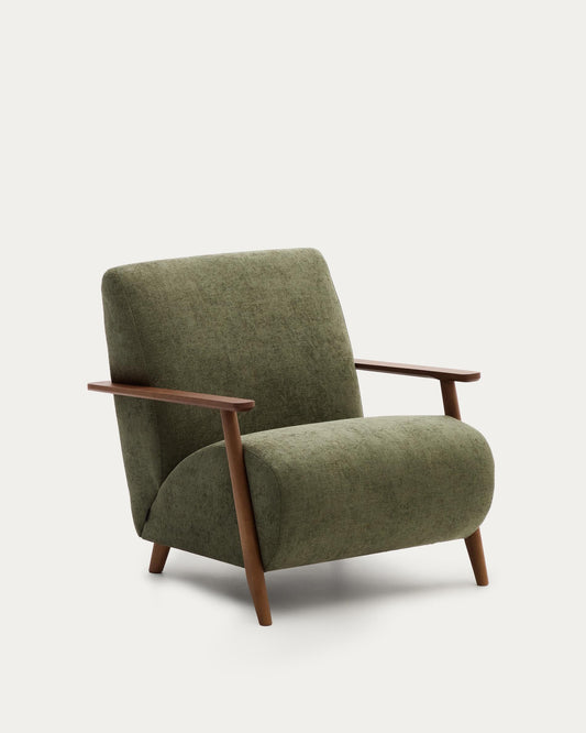 Meghan armchair in green chenille and solid ash wood with walnut finish FSC Mix Credit
