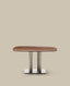 Melvar table made from walnut veneer and legs with brushed stainless steel base 121 x 121cm