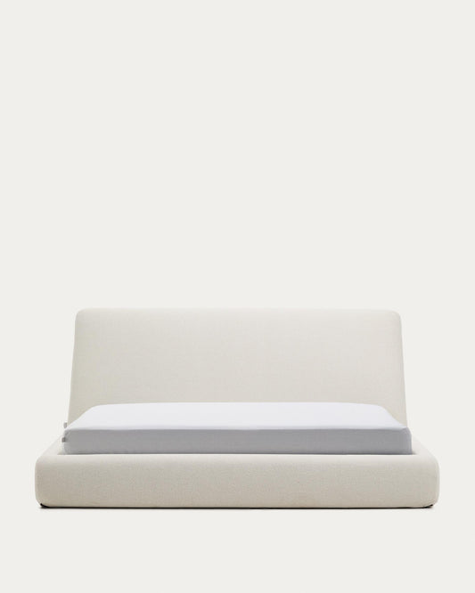 Martina bed with removable cover in ecru chenille for mattress 180 x 200cm