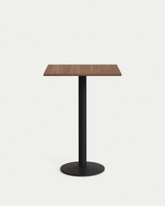 Esilda high table in walnut finish melamine with metal leg in a painted black finish, 60x60x96 cm