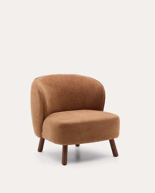 Ulit armchair in terracotta chenille with solid ash wood legs with walnut finish