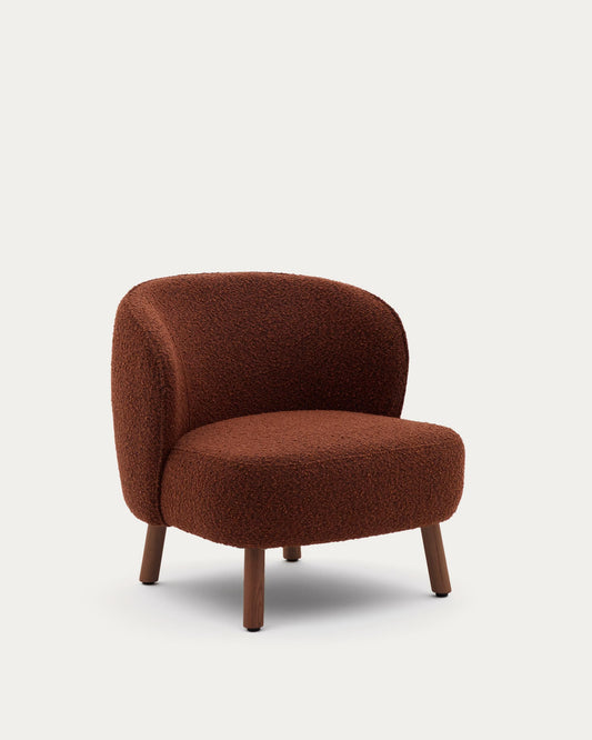 Ulit armchair in terracotta bouclé with solid ash wood legs in a walnut finish