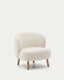 Ulit armchair in white bouclé with solid beech wood legs in a natural finish