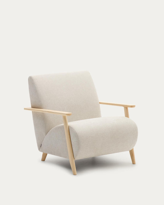 Meghan armchair in pearl chenille and with solid beech wood in a natural finish FSC Mix Credit