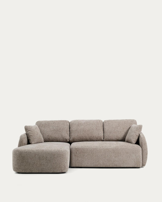 Laira 3-seater sofa bed with left chaise longue in taupe chenille 246cm FSC Mix Credit